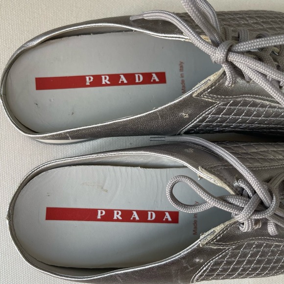 Prada Shoes - PRADA Silver Lace Up Mules EUR 39.5 US 9.5